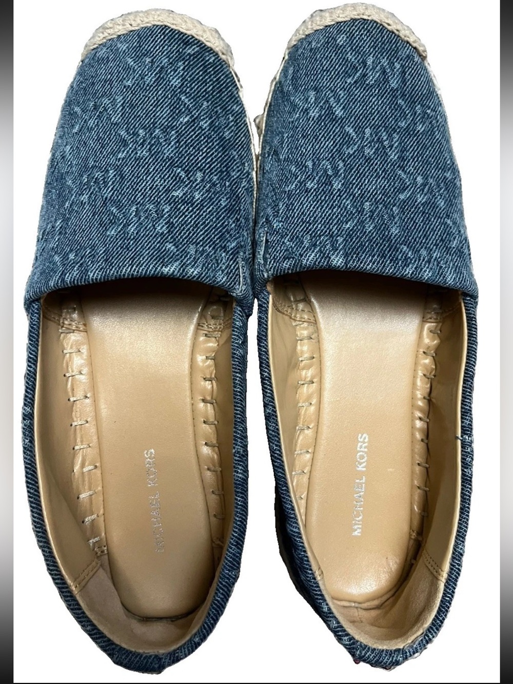 Michael Kors Denim Logo Espadrille Flats Slip On Shoes Blue Women's Size 6 EUC
